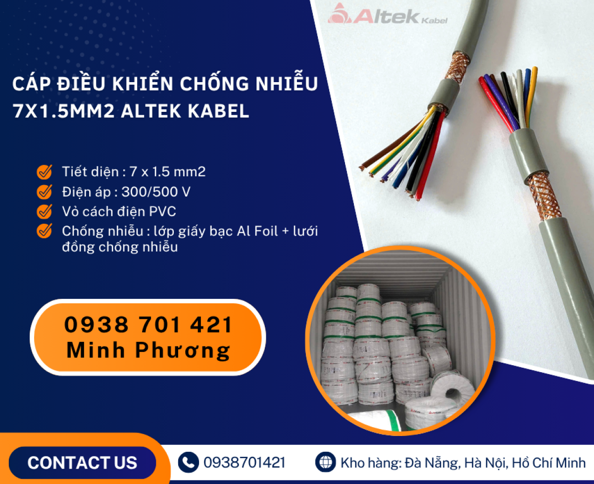 Dây cáp điện chống nhiễu 7x1.5mm2 Altek Kabel sẵn kho Hà Nội, Hưng Yên, Lào Cai