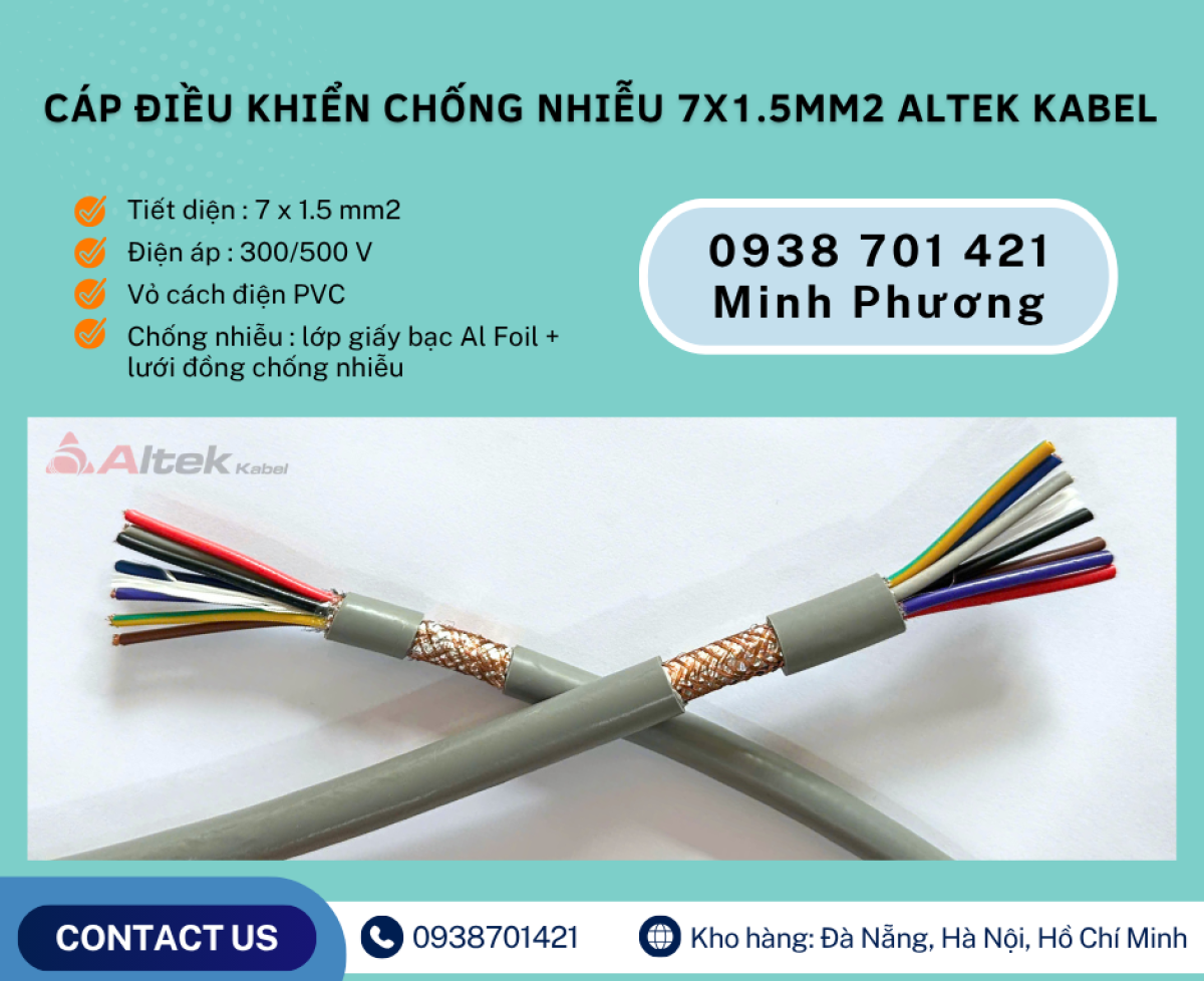 Dây cáp điện chống nhiễu 7x1.5mm2 Altek Kabel sẵn kho Hà Nội, Hưng Yên, Lào Cai