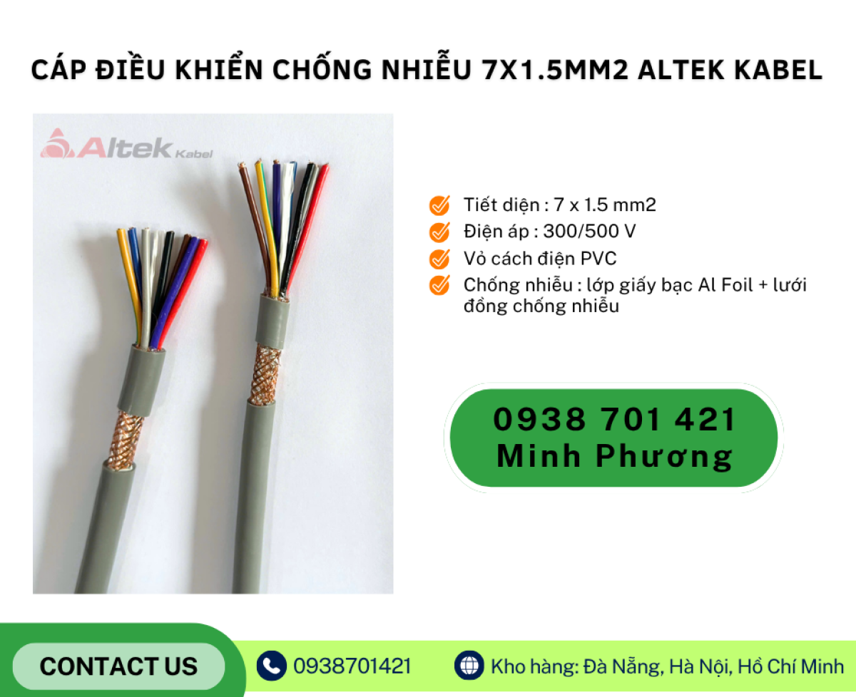Dây cáp điện chống nhiễu 7x1.5mm2 Altek Kabel sẵn kho Hà Nội, Hưng Yên, Lào Cai