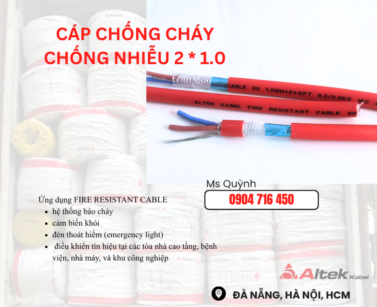 Dây cáp báo cháy,cáp chống cháy 2x1.0 FR Altek Kabel Quảng Ngãi, Hà Nội, Thanh Hóa, Hà Tĩnh, Bắc Giang, Bắc Ninh, Điện Biên