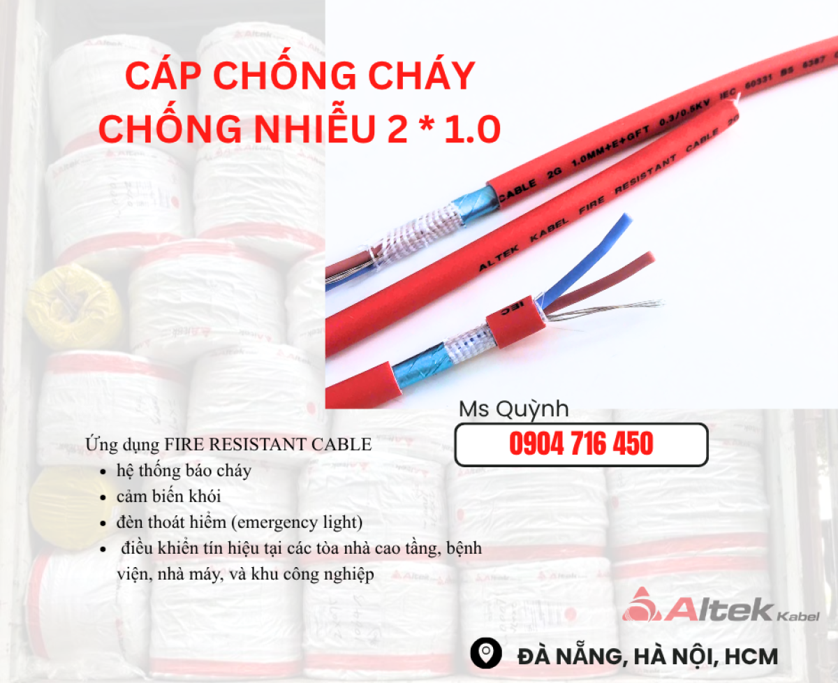 Dây cáp báo cháy,cáp chống cháy 2x1.0 FR Altek Kabel Quảng Ngãi, Hà Nội, Thanh Hóa, Hà Tĩnh, Bắc Giang, Bắc Ninh, Điện Biên
