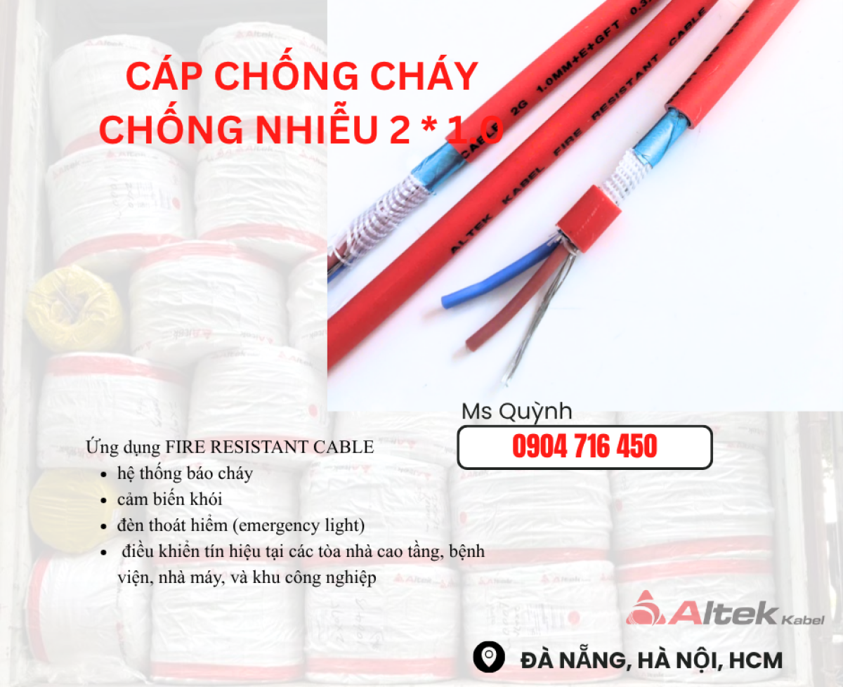Dây cáp báo cháy,cáp chống cháy 2x1.0 FR Altek Kabel Quảng Ngãi, Hà Nội, Thanh Hóa, Hà Tĩnh, Bắc Giang, Bắc Ninh, Điện Biên