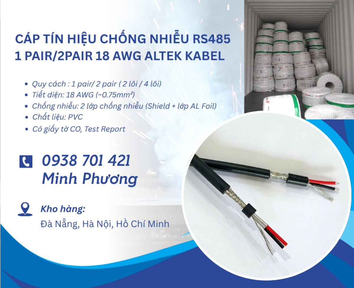 Cáp tín hiệu RS485 1 Pair/ 2 Pair 18AWG chống nhiễu – Giá tốt, sẵn kho Đà Nẵng