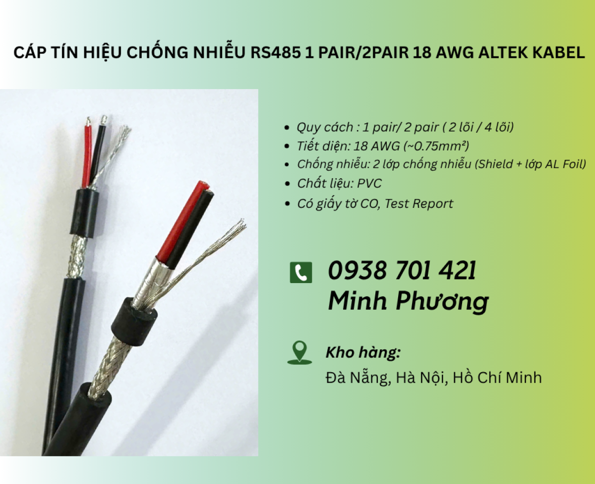 Cáp tín hiệu RS485 1 Pair/ 2 Pair 18AWG chống nhiễu – Giá tốt, sẵn kho Đà Nẵng