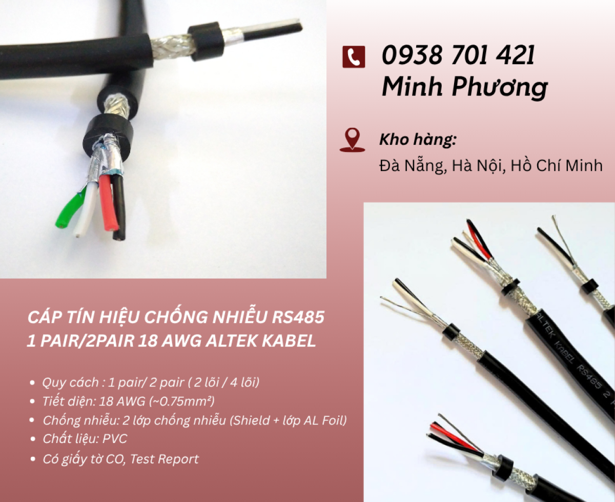 Cáp tín hiệu RS485 1 Pair/ 2 Pair 18AWG chống nhiễu – Giá tốt, sẵn kho Đà Nẵng