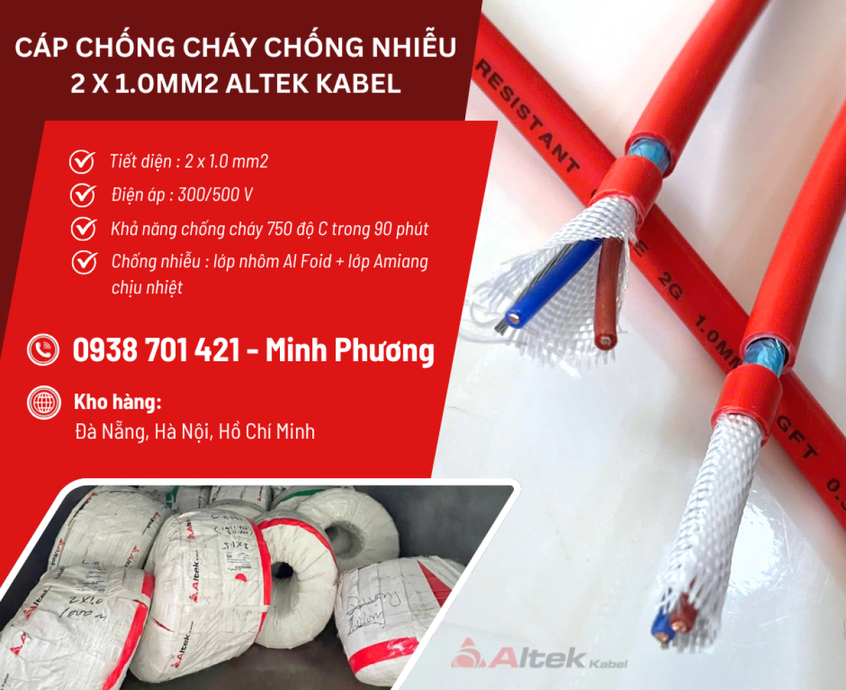 Cáp chống cháy chống nhiễu Altek Kabel 2x1.0mm2 phân phối Đà Nẵng, Khánh Hòa
