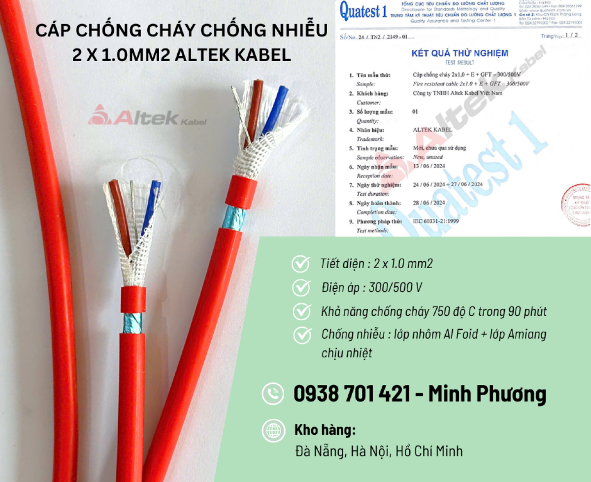 Cáp chống cháy chống nhiễu Altek Kabel 2x1.0mm2 phân phối Đà Nẵng, Khánh Hòa