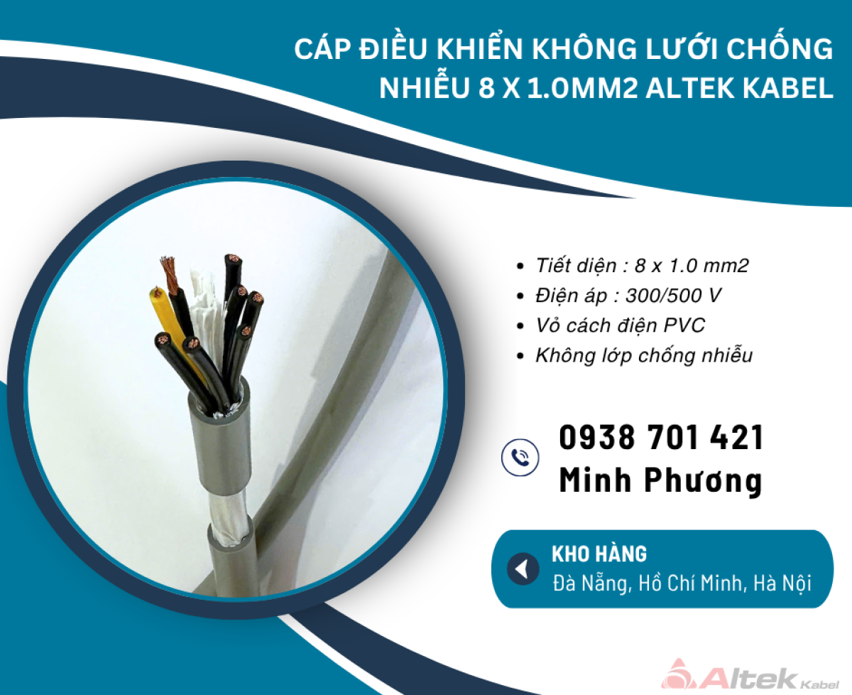 Cáp điều khiển không lưới chống nhiễu 8x1.0mm² – Dây điều khiển 8 lõi 1.0 chất lượng