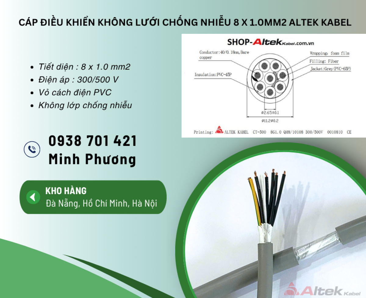 Cáp điều khiển không lưới chống nhiễu 8x1.0mm² – Dây điều khiển 8 lõi 1.0 chất lượng