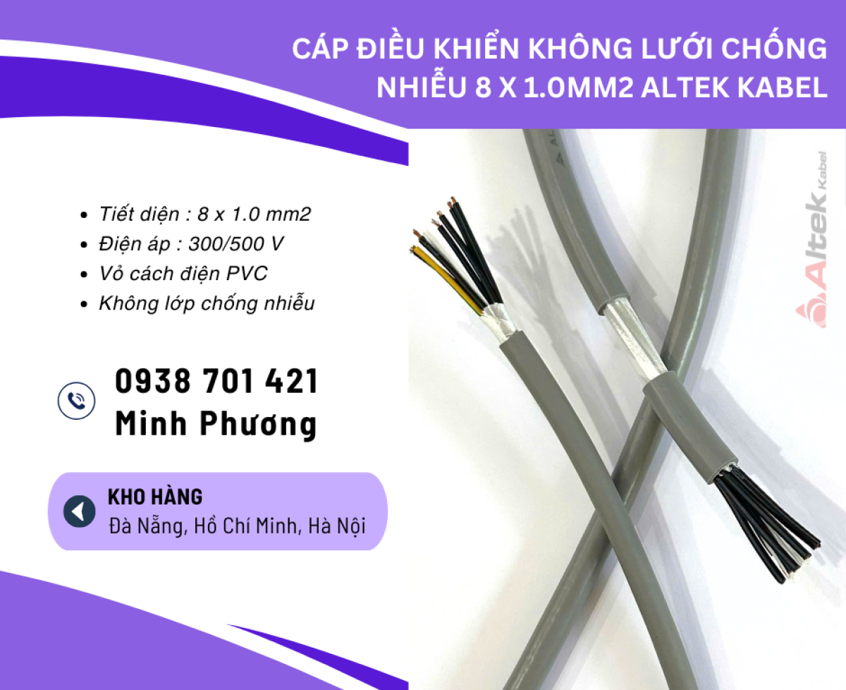 Cáp điều khiển không lưới chống nhiễu 8x1.0mm² – Dây điều khiển 8 lõi 1.0 chất lượng