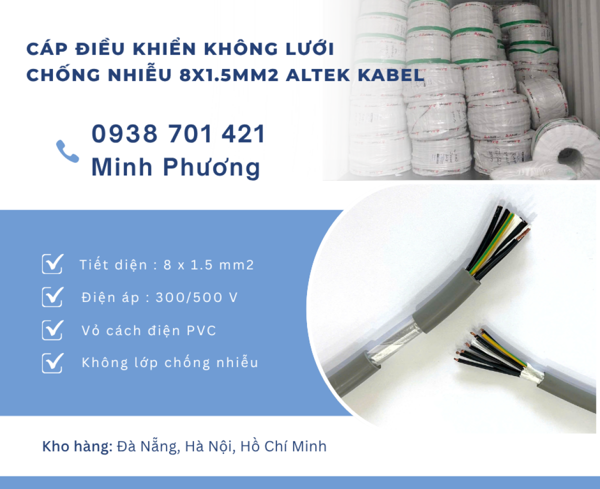 Cáp điều khiển không lưới chống nhiễu 8x1.5mm² Altek Kabel và Ứng dụng thực tế