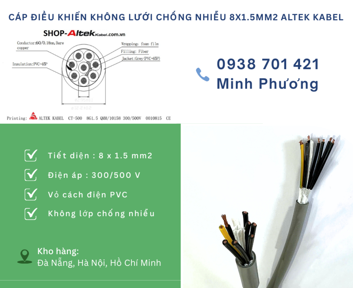 Cáp điều khiển không lưới chống nhiễu 8x1.5mm² Altek Kabel và Ứng dụng thực tế