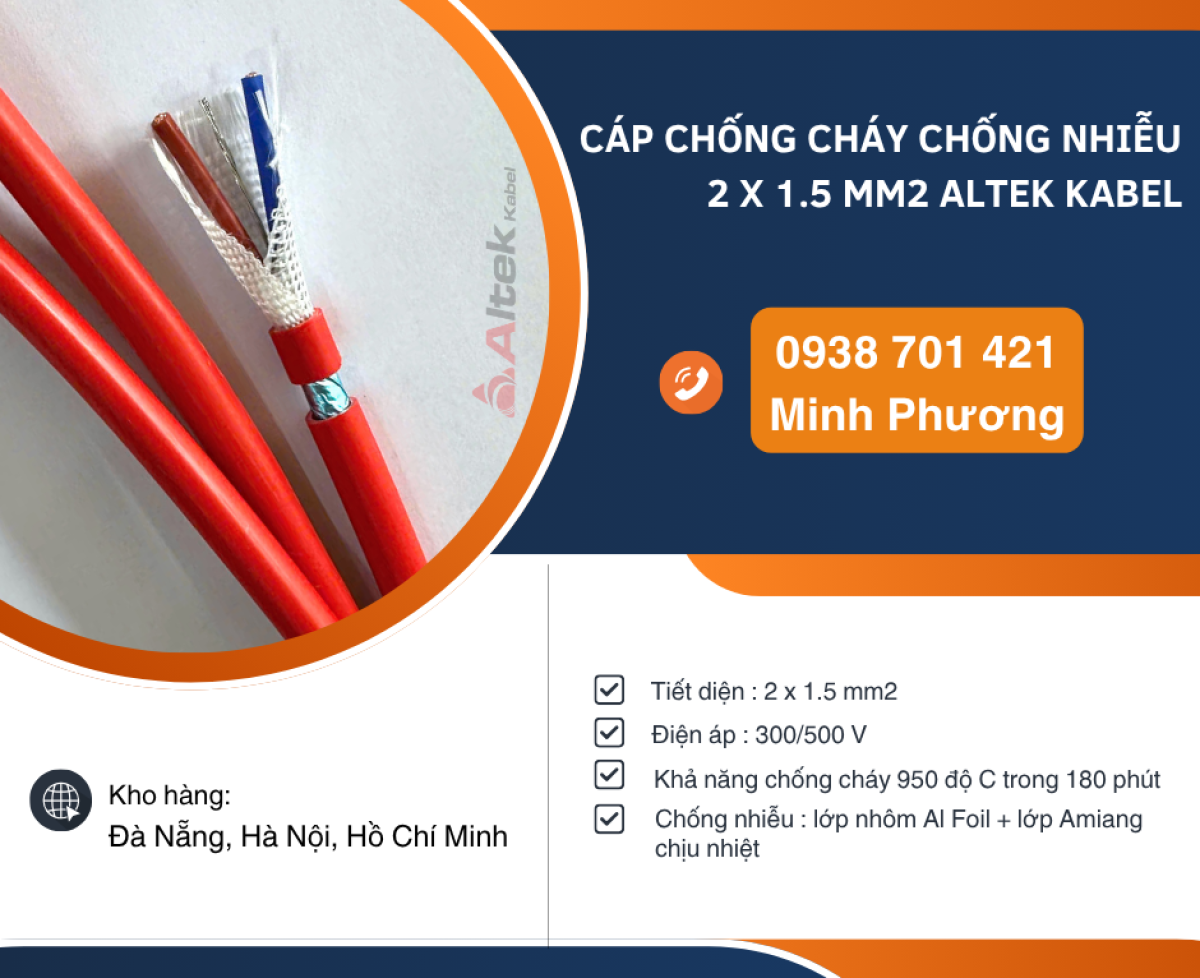 Cáp chống cháy chống nhiễu Altek Kabel 2 lõi 1.5mm2 Hồ Chí Minh, Quảng Ngãi