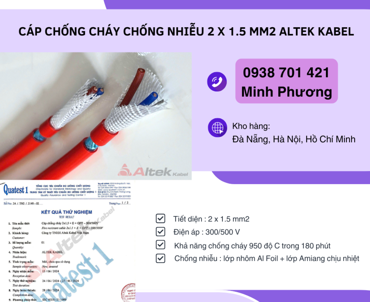 Cáp chống cháy chống nhiễu Altek Kabel 2 lõi 1.5mm2 Hồ Chí Minh, Quảng Ngãi