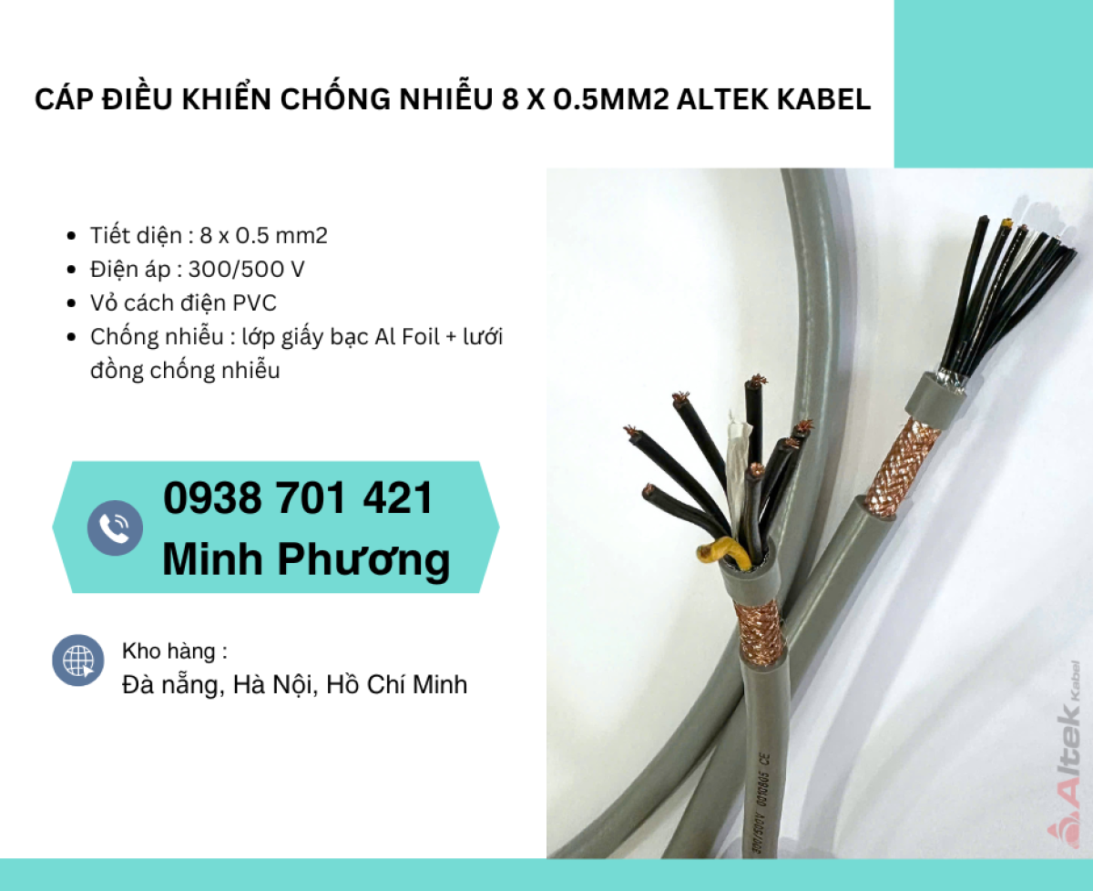 Dây cáp điều khiển có lưới chống nhiễu 8x0.5mm2 giá tốt Đà Nẵng, Nghệ An, Huế