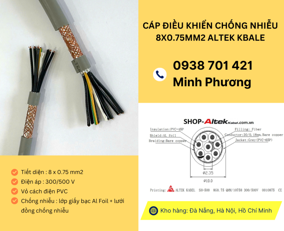 Cáp điều khiển chống nhiễu 8x0.75mm² – Giải pháp truyền tín hiệu ổn định