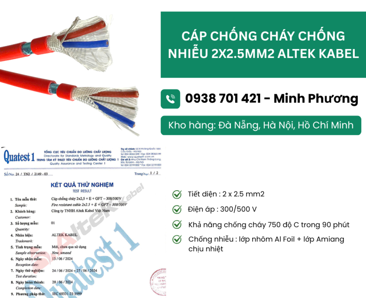 Cáp chống cháy chống nhiễu 2 lõi 2.5mm2 có sẵn Đà Nẵng, Bình Định, Quảng Trị