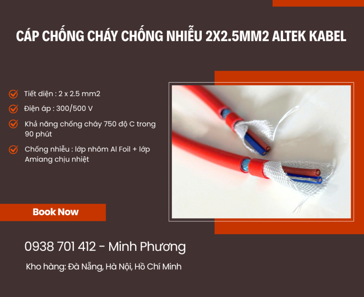 Cáp chống cháy chống nhiễu 2 lõi 2.5mm2 có sẵn Đà Nẵng, Bình Định, Quảng Trị