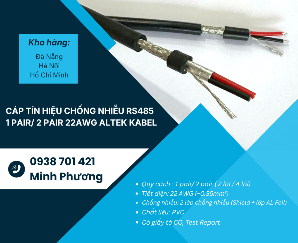 Cáp tín hiệu chống nhiễu RS485 1 Pair/ 2 Pair 22AWG – Giá tốt, sẵn kho, giao nhanh