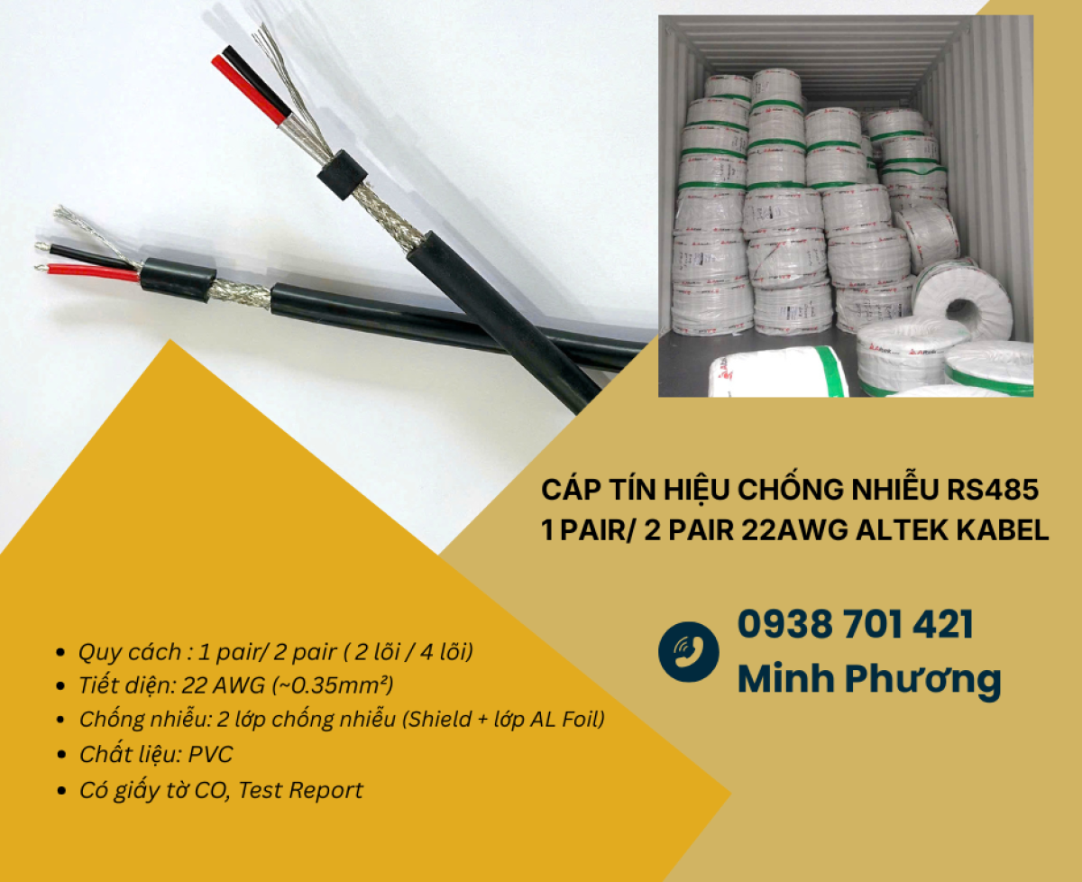Cáp tín hiệu chống nhiễu RS485 1 Pair/ 2 Pair 22AWG – Giá tốt, sẵn kho, giao nhanh