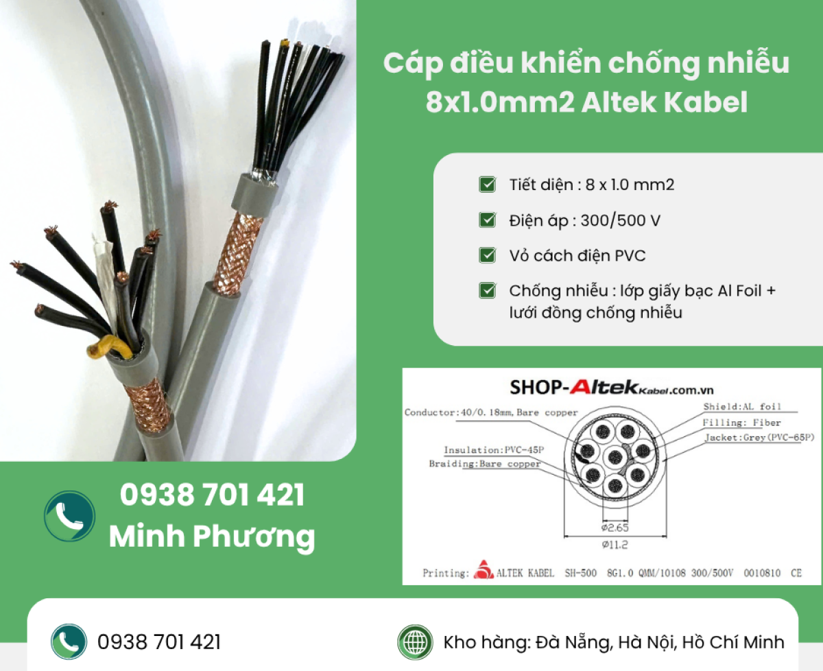 Cáp điều khiển chống nhiễu 8x1.0mm2 – Báo giá mới nhất, hàng chính hãng