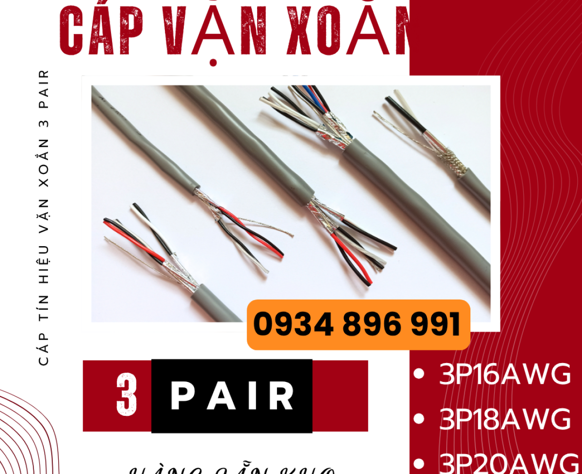 Cáp vặn xoắn 3 Pair 20 AWG giá sỉ tại Lào Cai, Yên Bái, Hà Giang
