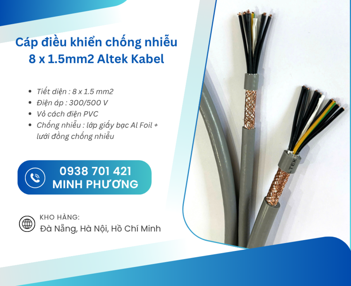 Cáp điều khiển chống nhiễu 8x1.5mm² Altek Kabel – Giải pháp truyền tín hiệu ổn định