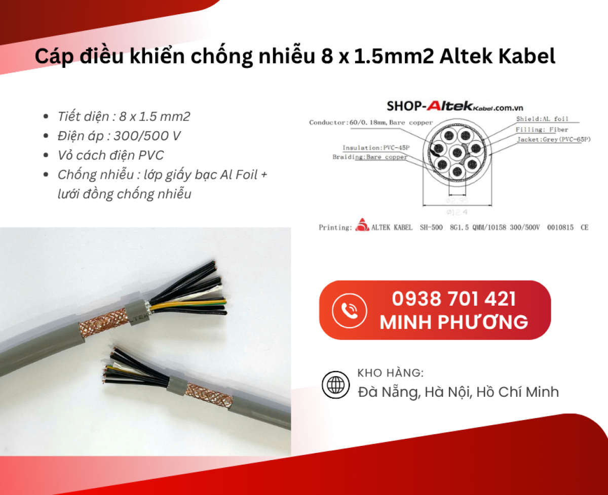 Cáp điều khiển chống nhiễu 8x1.5mm² Altek Kabel – Giải pháp truyền tín hiệu ổn định