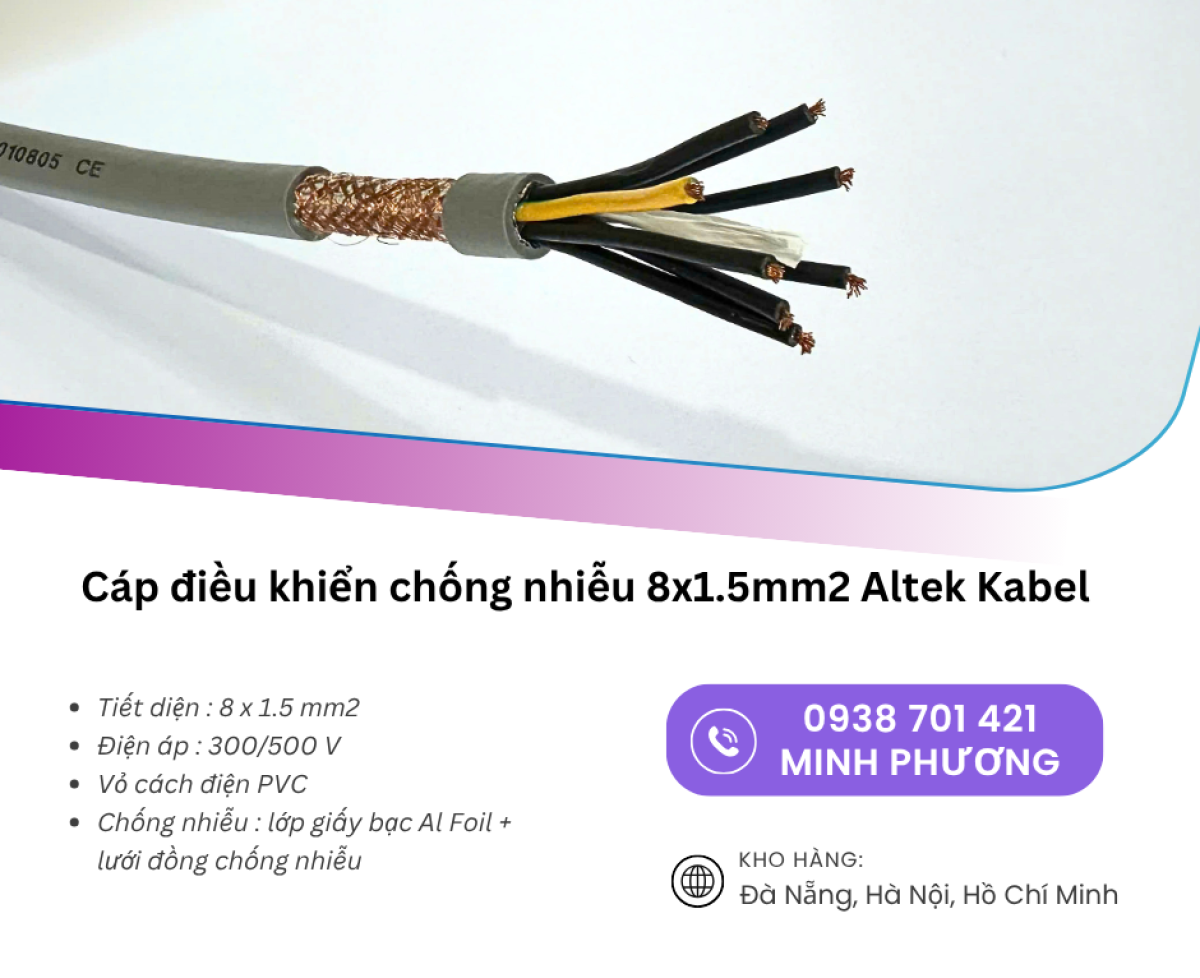 Cáp điều khiển chống nhiễu 8x1.5mm² Altek Kabel – Giải pháp truyền tín hiệu ổn định