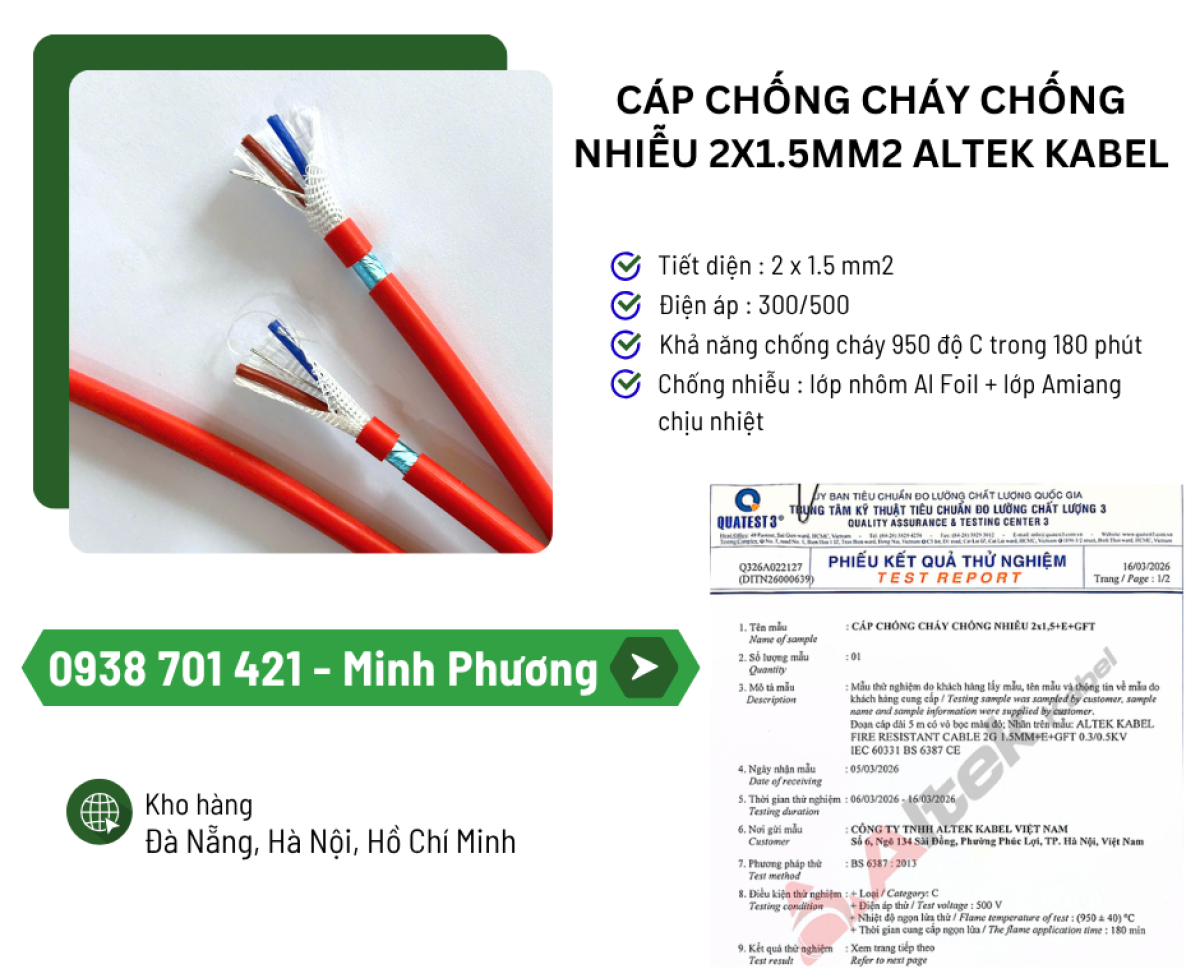 Cáp chống cháy chống nhiễu 2x1.5mm2: Báo giá & ứng dụng mới nhất 2026
