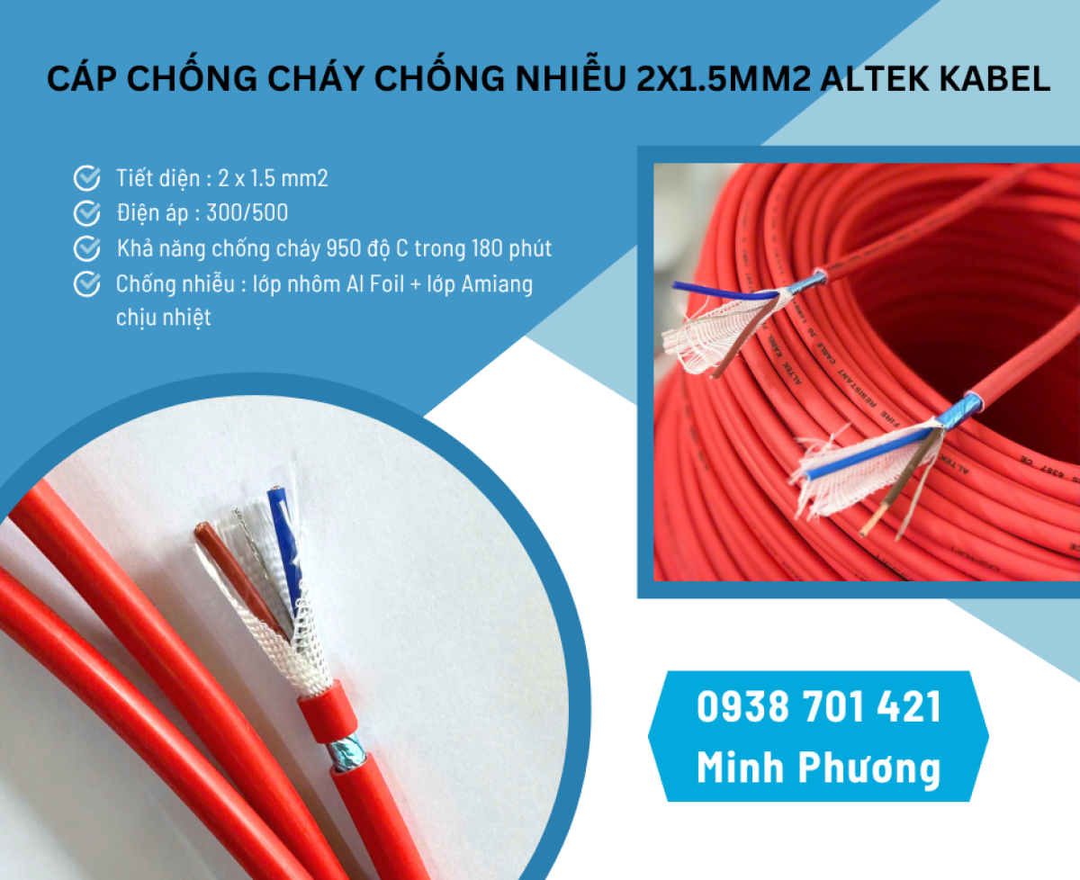 Cáp chống cháy chống nhiễu 2x1.5mm2: Báo giá & ứng dụng mới nhất 2026