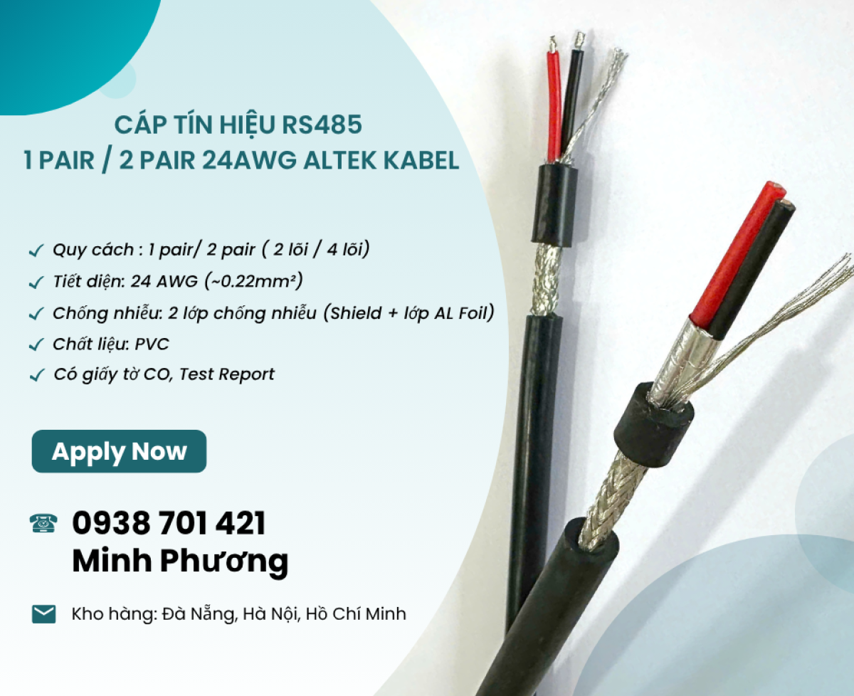 Cáp RS485 chống nhiễu 1pair/2pair 24AWG – Có sẵn kho Đà Nẵng, Hà Nội, Hồ Chí Minh