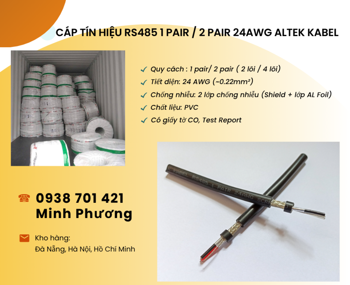 Cáp RS485 chống nhiễu 1pair/2pair 24AWG – Có sẵn kho Đà Nẵng, Hà Nội, Hồ Chí Minh