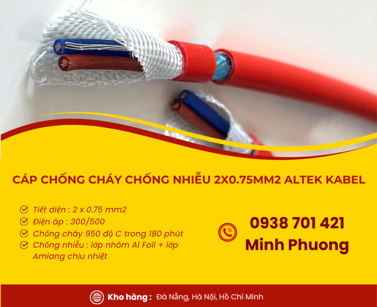 Cáp chống cháy chống nhiễu 2x0.75mm2 Altek Kabel phân phối toàn quốc, giá tốt