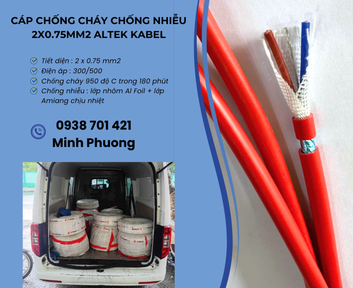 Cáp chống cháy chống nhiễu 2x0.75mm2 Altek Kabel phân phối toàn quốc, giá tốt
