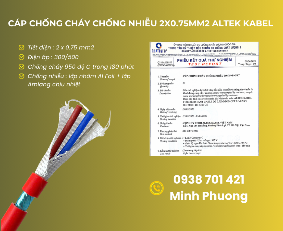 Cáp chống cháy chống nhiễu 2x0.75mm2 Altek Kabel phân phối toàn quốc, giá tốt