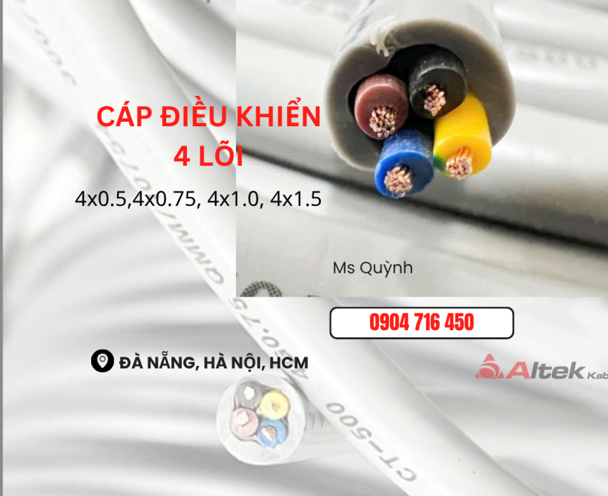 Cáp điều khiển Altek Kabel 4x0.5, 4x0.75, 4x1.0, 4x1.5 Đà Nẵng, Hồ Chí Minh, Hà Nội, Tây Ninh, Gia Lai, Nha Trang, Bắc Ninh
