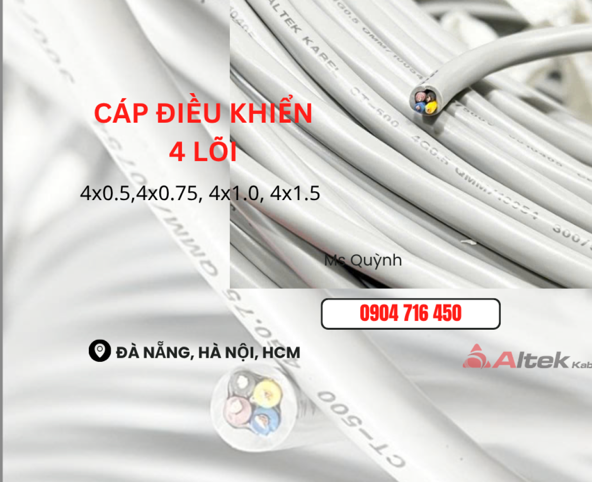 Cáp điều khiển Altek Kabel 4x0.5, 4x0.75, 4x1.0, 4x1.5 Đà Nẵng, Hồ Chí Minh, Hà Nội, Tây Ninh, Gia Lai, Nha Trang, Bắc Ninh