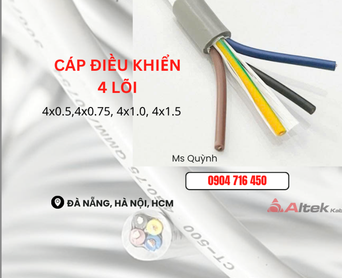 Cáp điều khiển Altek Kabel 4x0.5, 4x0.75, 4x1.0, 4x1.5 Đà Nẵng, Hồ Chí Minh, Hà Nội, Tây Ninh, Gia Lai, Nha Trang, Bắc Ninh