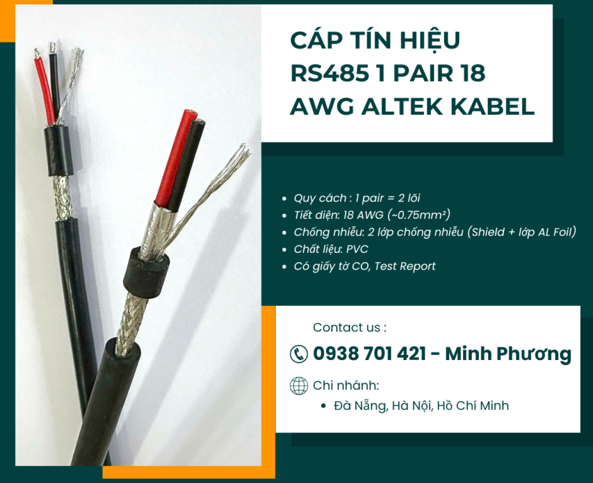 Cáp RS485 1 Pair 18AWG – Giải pháp truyền tín hiệu ổn định cho hệ thống công nghiệp