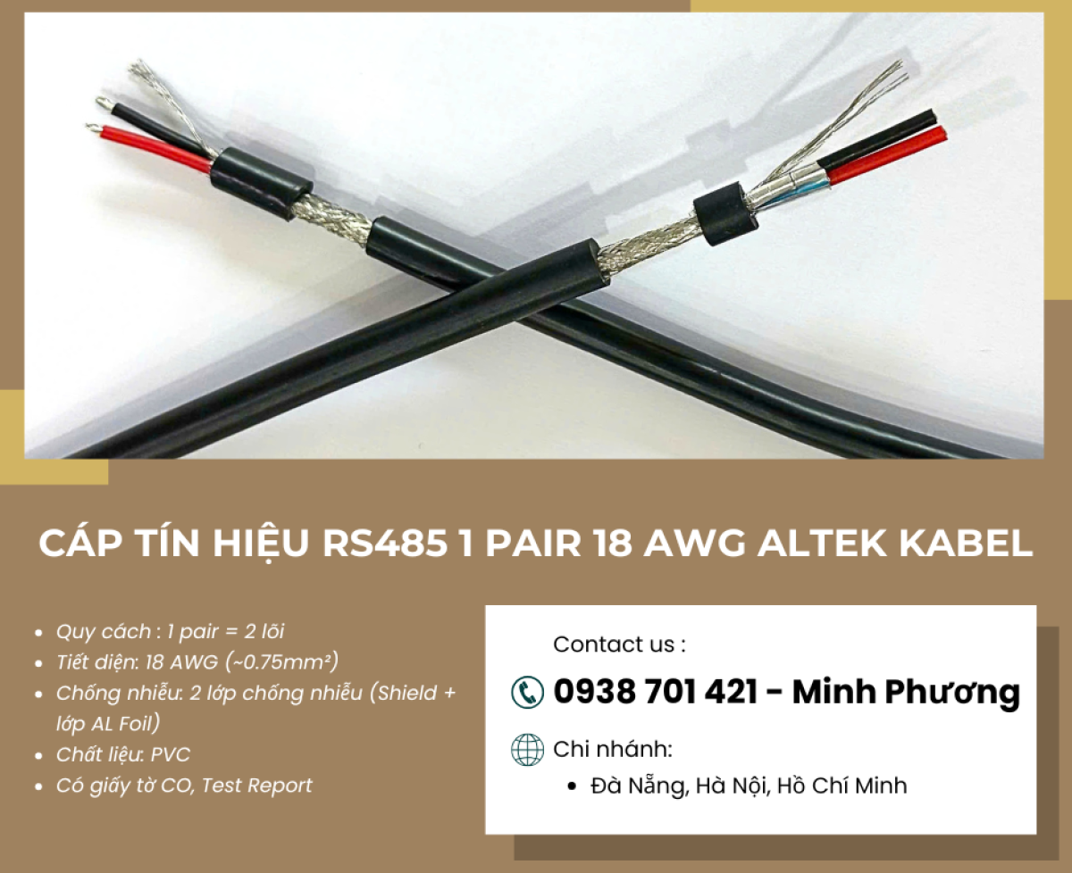 Cáp RS485 1 Pair 18AWG – Giải pháp truyền tín hiệu ổn định cho hệ thống công nghiệp