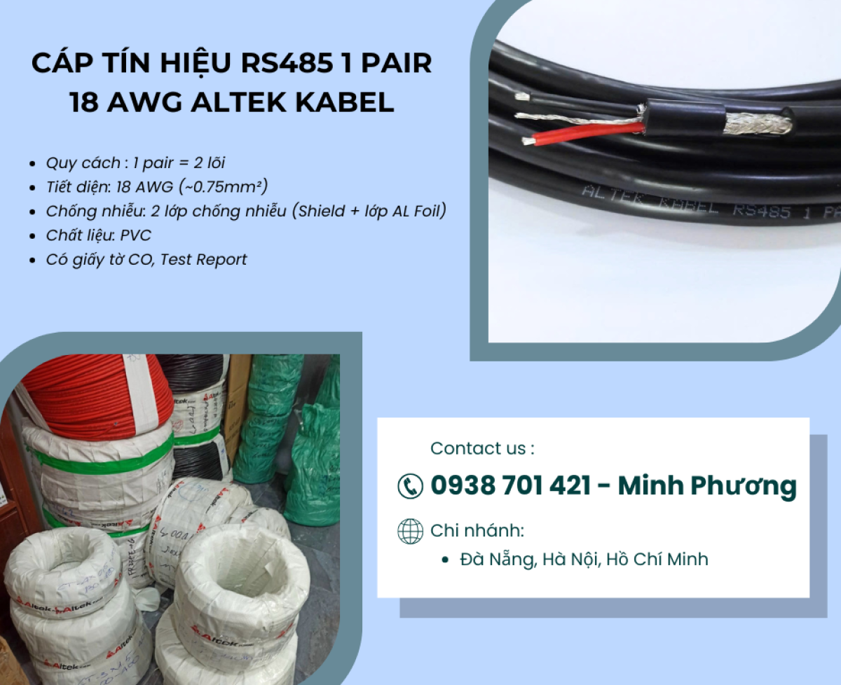 Cáp RS485 1 Pair 18AWG – Giải pháp truyền tín hiệu ổn định cho hệ thống công nghiệp