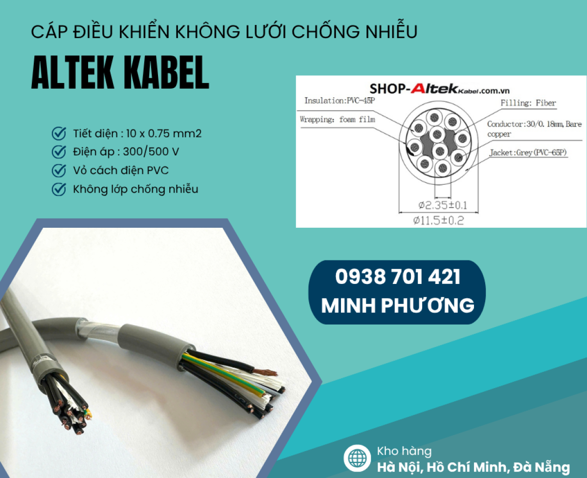 Cáp tín hiệu không lưới chống nhiễu 10x0.75mm2 có sẵn Đà Nẵng, Huế, Bình Định