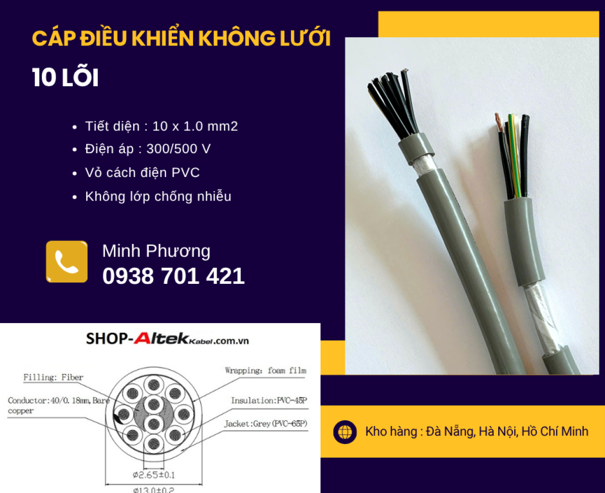 Cáp tín hiệu không lưới 10x1.0mm2 Altek Kabel phân phối Đà Nẵng, Hà Nội, Huế