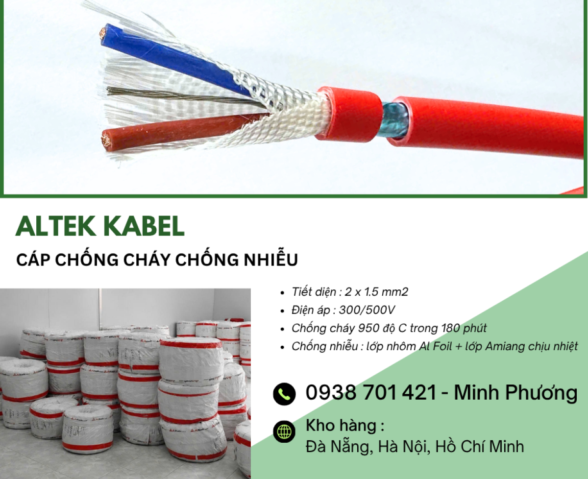 Cáp chống cháy chống nhiễu 2x1.5mm2 chất lượng cao Thanh Hóa, Nghệ An, Hà Tĩnh