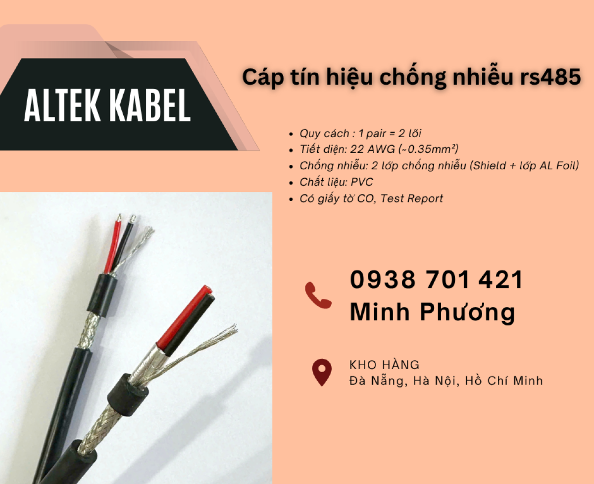 Cáp tín hiệu RS485 1 Pair 22AWG truyền dữ liệu ổn định Bình Định, Huế, Quảng Bình