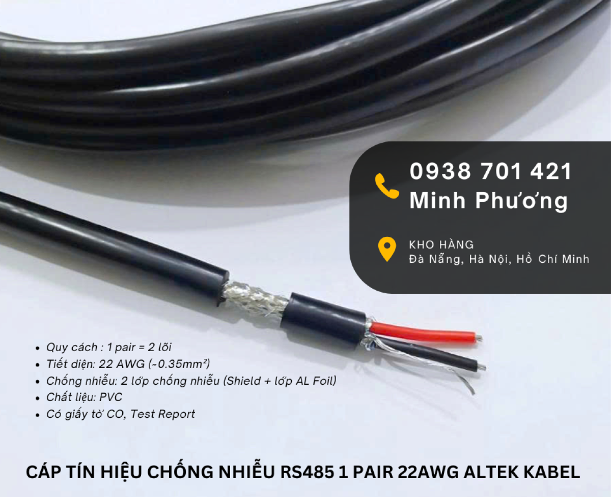 Cáp tín hiệu RS485 1 Pair 22AWG truyền dữ liệu ổn định Bình Định, Huế, Quảng Bình