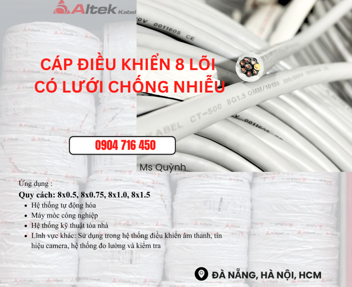Cáp tín hiệu Altek Kabel 8x0.5, 8x0.75, 8x1.0, 8x1.5mm2 Đà Nẵng, Sài Hòn, Hà Nội, Huế, Tam kỳ