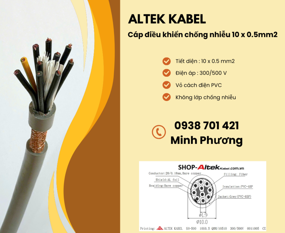 Cáp điều khiển chống nhiễu 10x0.5mm2 tại Gia Lai, Quảng Trị, Bình Định