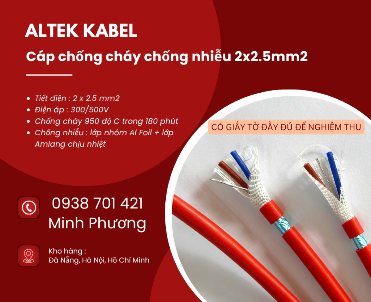 Cáp chống cháy chống nhiễu 2x2.5mm2 chất lượng cao cho công trình
